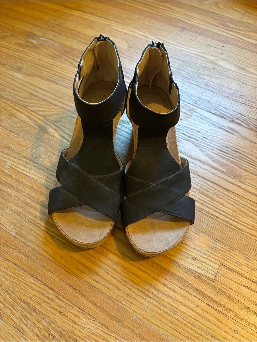 Adrienne Vittadini Black Crisscross Wedge Sandals